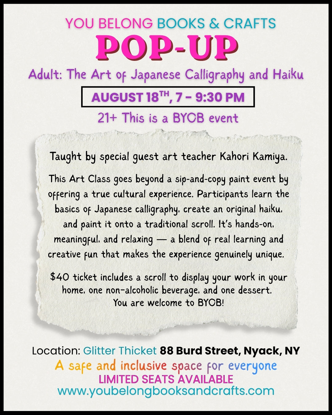 Adult The Art of Japanese Calligraphy and Haiku BYOB